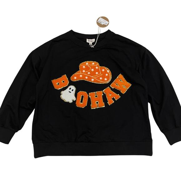 BIBI Boo Haw Halloween Sweatshirt S | Cowboy Hat Ghost Western Fall Pullover NWT - Picture 2 of 8